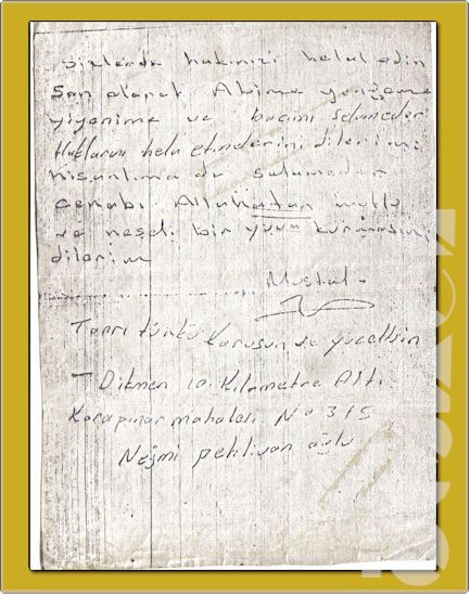 Mustafa Pehlivanoğlu'nun Ailesine Son Mektubu